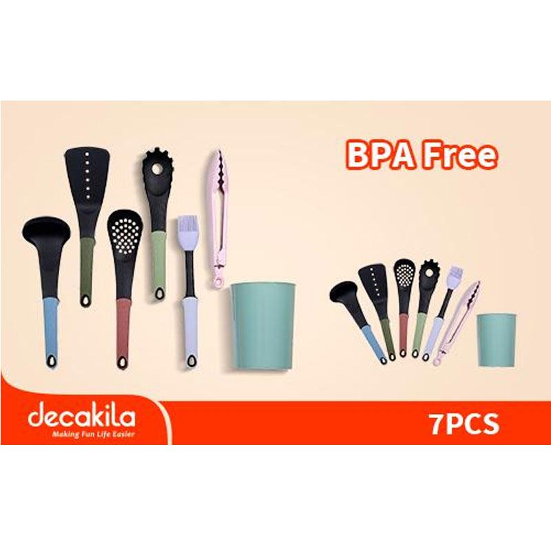 Decakila Kitchen Set 7Pcs Cooking Utensil Set,Silicone Kitchen Utensilfor Nonstick Cookware Non Toxic Heat Resistant BPA Free KMTT046B