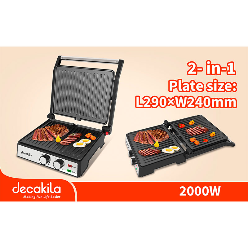 Decakila Contact Grill 2in1 4 Slice 2000W Non Stick Non Stick Coating Cool Touch Safe Handle KEEC079M