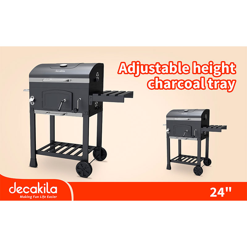 Decakila Barbeque Gas Grill 24" With Thermostat Cooking Area 52x48 CM Chorme Wire Warming Rack Black w/ Stand KMCC008B