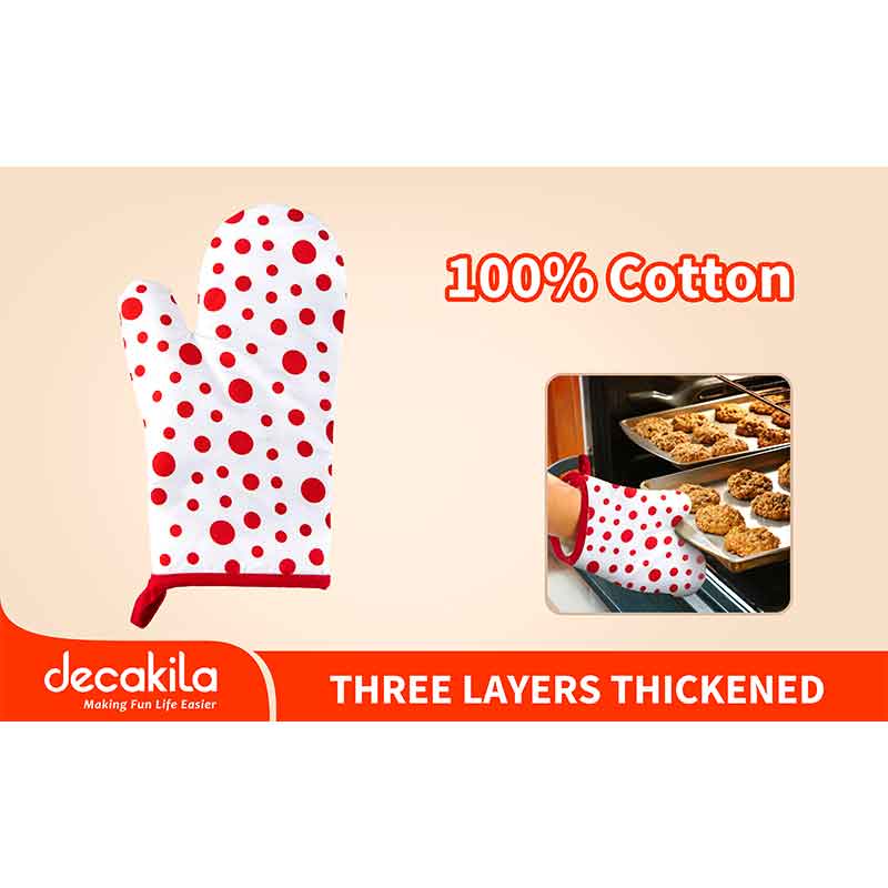 Decakila Cotton Oven Mitts 3 Layer Thickened Oven Gloves Cotton-Linen Thermal Insulation Silicone Oven Mitts Thick for Safe Cooking, Baking KMTT055R