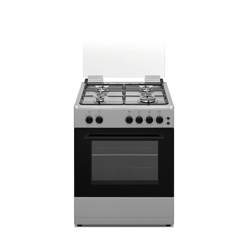 Nikai Cooker 60x55 Full Gas Oven Cooking Range 4 Gas Burner With SS Top Inox Grey Body Double Glass Door Glass Lid Button Ignition For Hob U6062FS