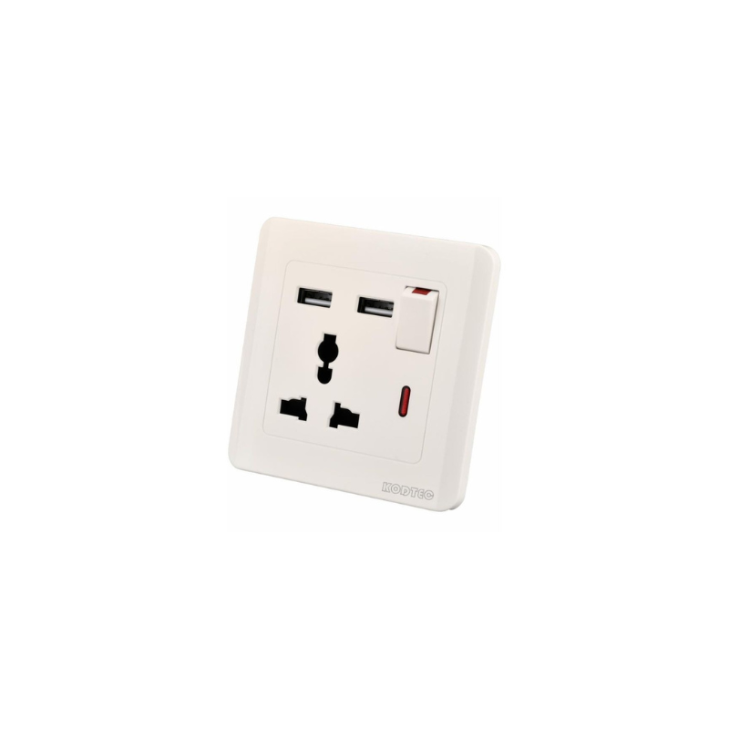 Kodtec Socket Single 3 Pin 2 USB Mult White KT-85MT-USB-SO