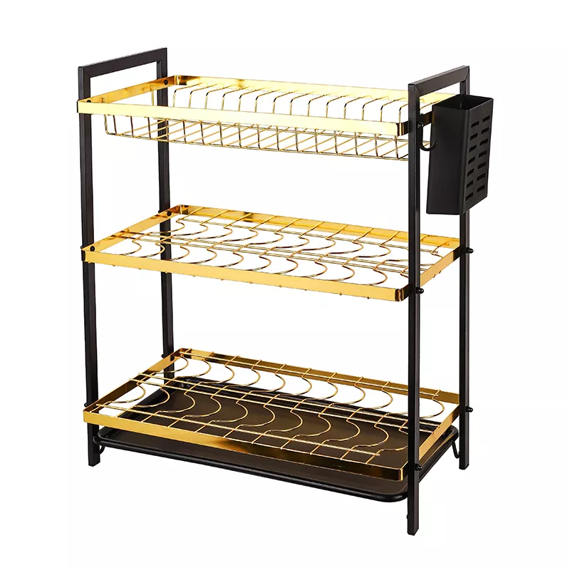 Dish Rack Stainless Steel Kitchen Drying Rack 3 Layer Gold Strips HP65-266A