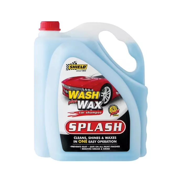 Shield-Auto Splash Wash Plus Wax Car Shampoo, Wax Emulsion, Removes Grease & Grime, Prevents Rust, 5L SH26