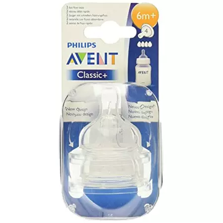 Philips Avent Nipple Fast Flow 4 Holes 6m+ 2's 634/27