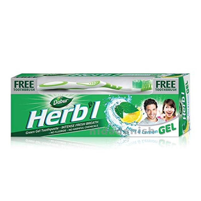 Dabur Herbal Toothpaste 150g with Brush Green Gel (Pack of 6)