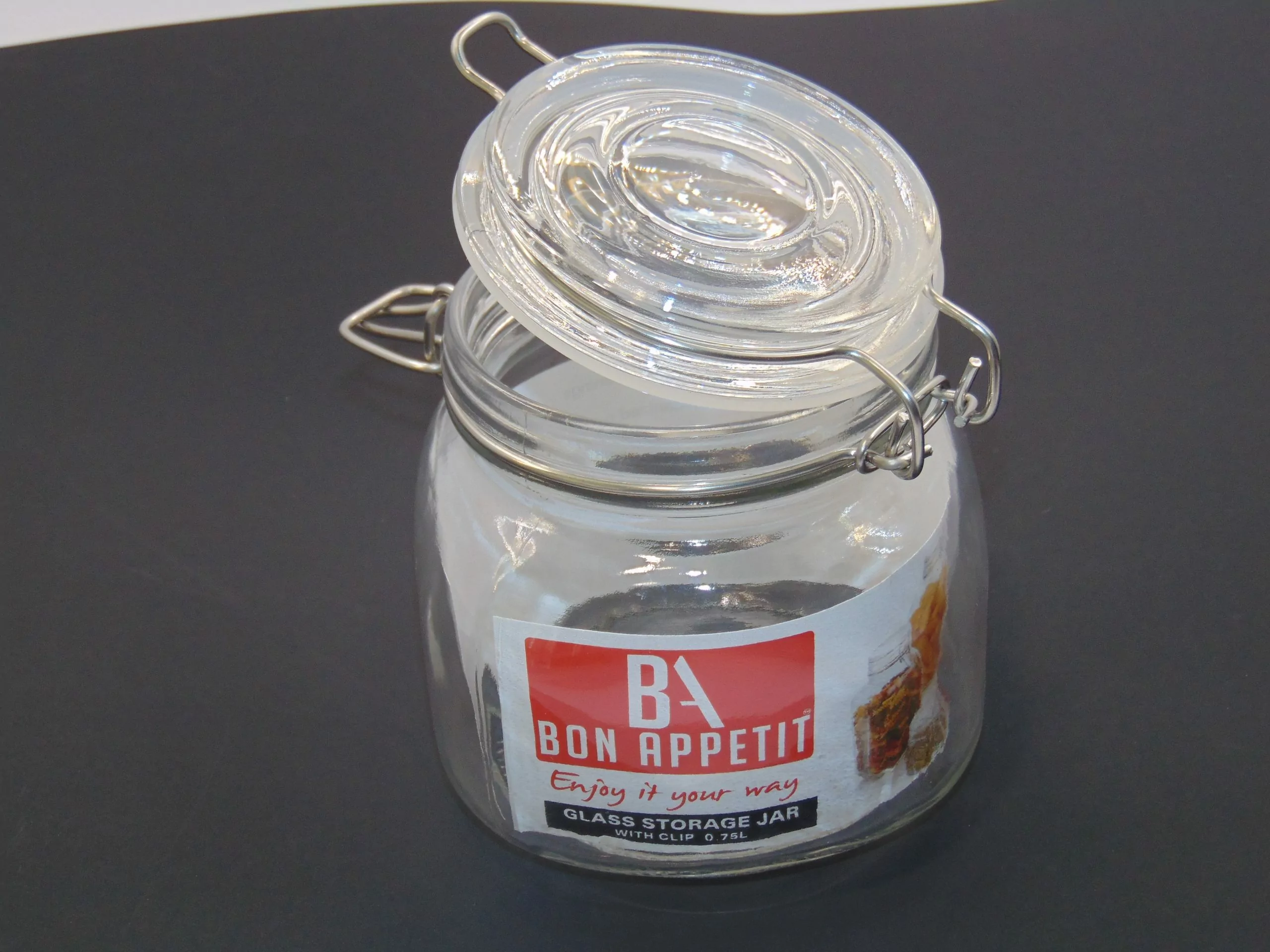 Bon Appetit Glass Jar with Clip 0.75L Square HM-BA23