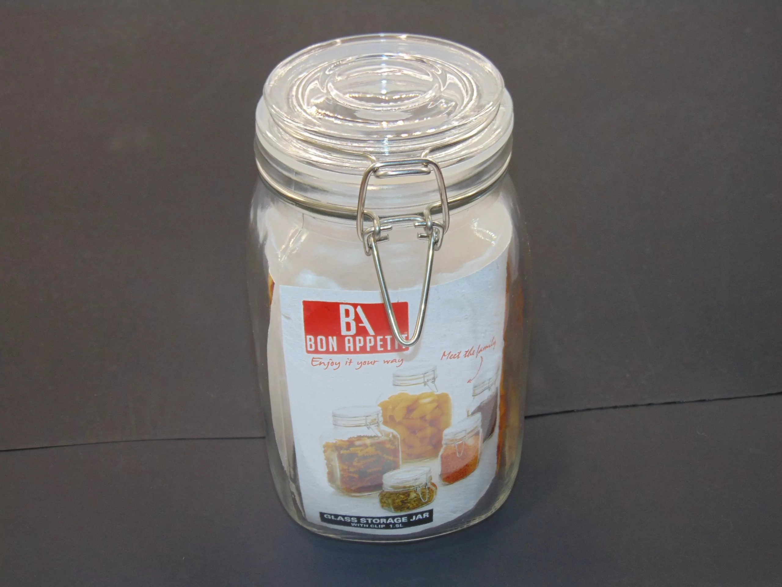 Bon Appetit Glass Jar with Clip 1.5L Square HM-BA25