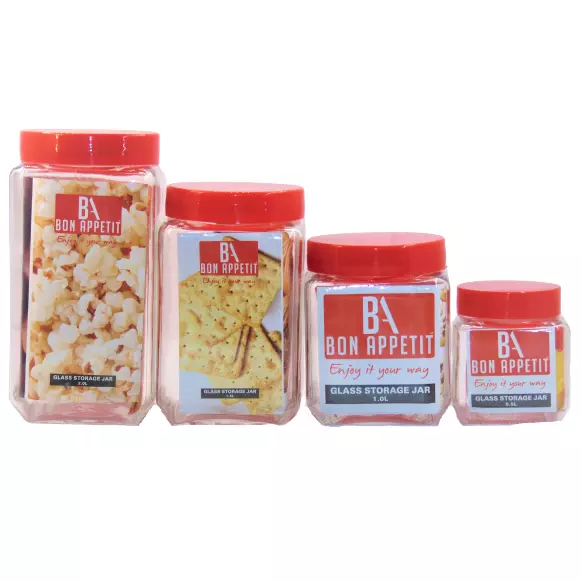 Bon Appetit Glass Jar 2L Solid Square Screw Red Lid HM-BA103