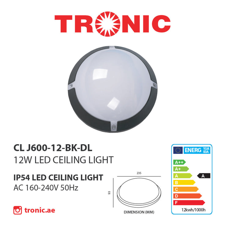 Tronic Round Black LED Bulkhead 12 Watts