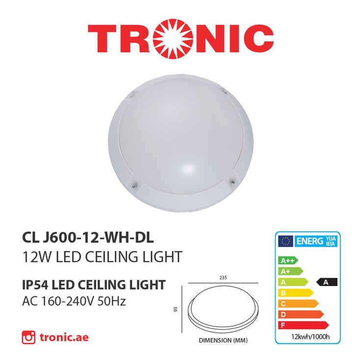 Tronic White Round LED Bulkhead 12 Watts