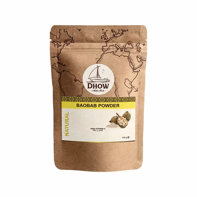 Dhow Organic Natural Raw Baobab 100g Powder, No Sulphates, Rich in Vitamin C to Promote Healthy Skin and Sustained Energy Release