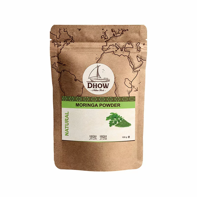 Dhow Organic Natural Raw Moringa 100g Powder, No Sulphates, Rich in Nutrients and Minerals, 100% Natural and Vegan