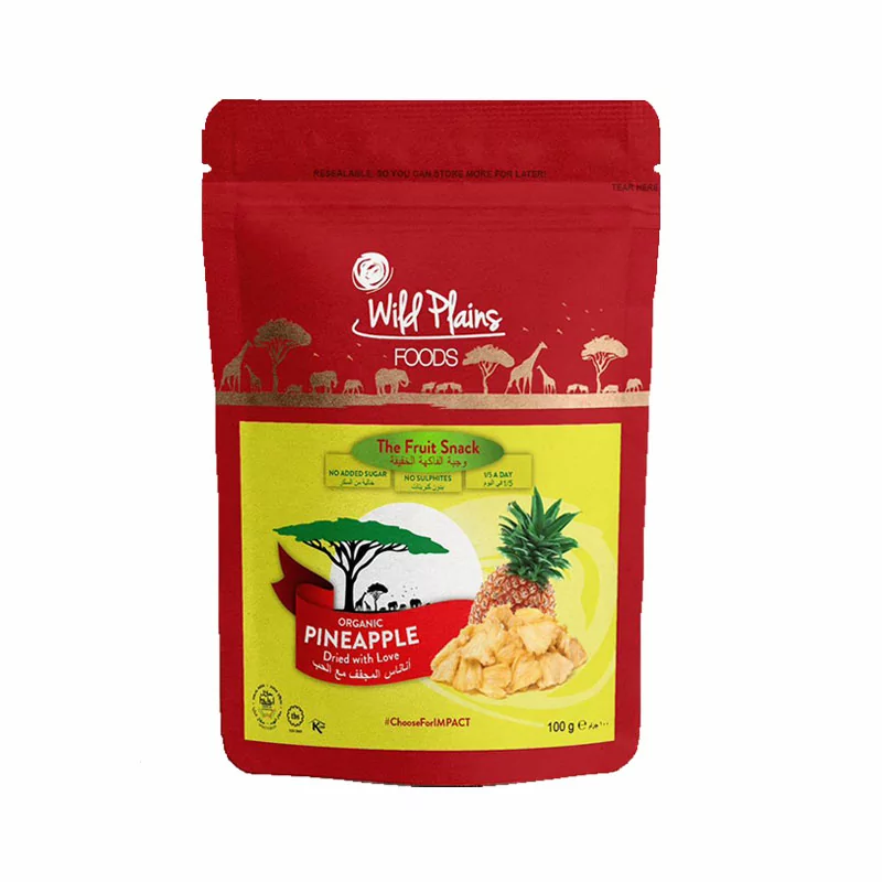 Wild Plains Dried Foods Organic Pineapple 100g Chunks, No Added Sugar, No Sulphates