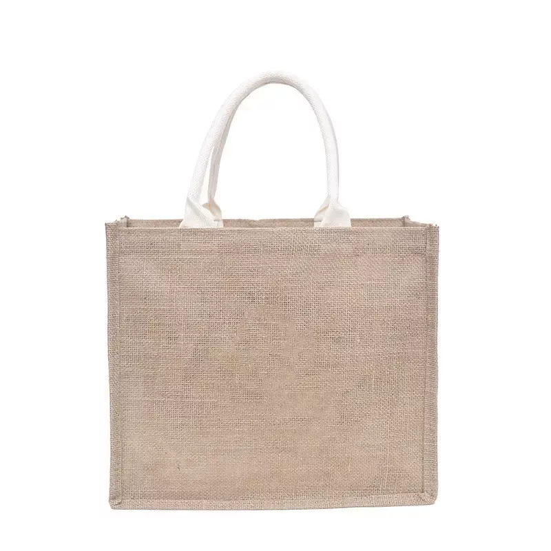 Reusable Tote Shoulder Bag Jute Tote Bag, Eco Friendly Multi Purpose Heavy Duty Natural Burlap Shopping Bag 46x14x35cm