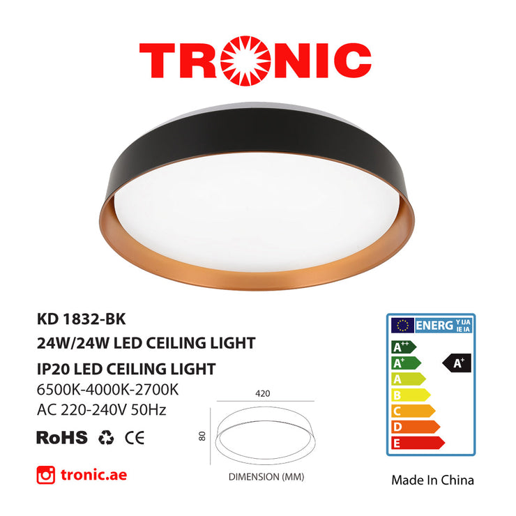 Tronic Black And Copper LED Colour Changeable (3 Shades) Ceiling Light