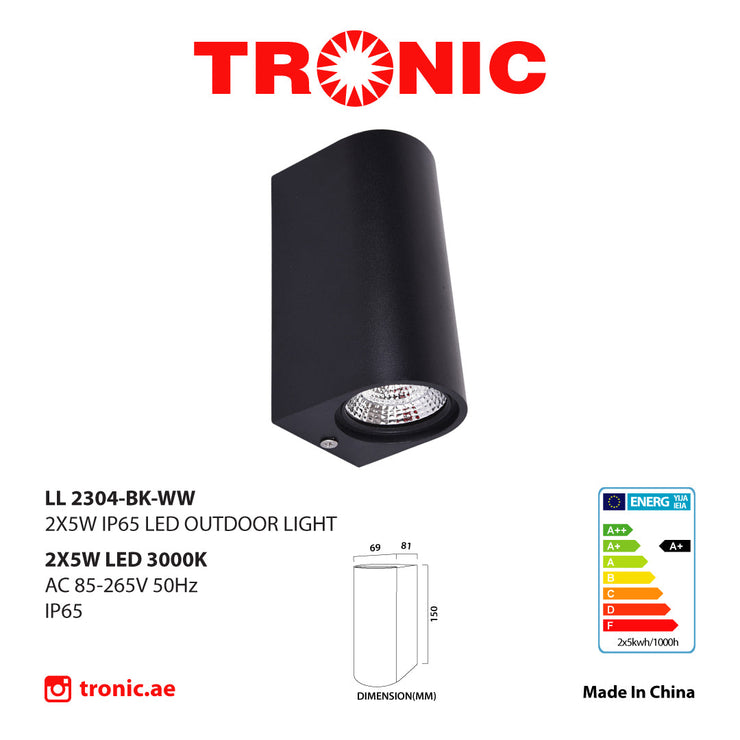 Tronic Black Up & Down COB Wall Light