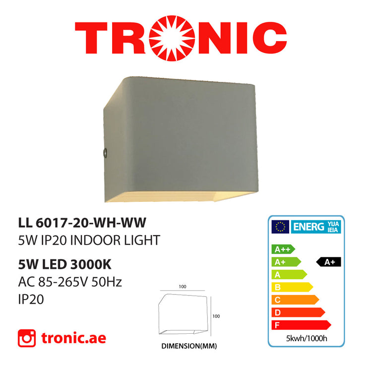 Tronic 5 Watts White Square Directional Wall Light