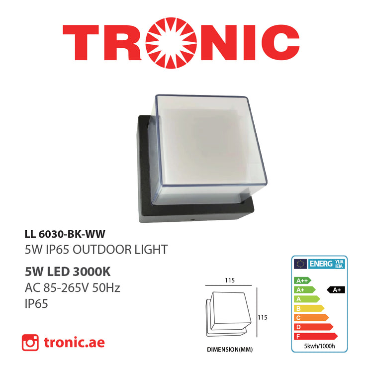 Tronic Black LED Wall Light Square