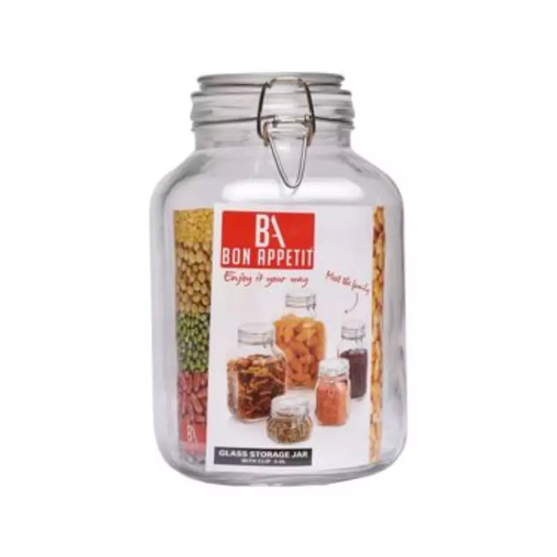 Bon Appetit Glass Jar with Clip 3L Square HM-BA27