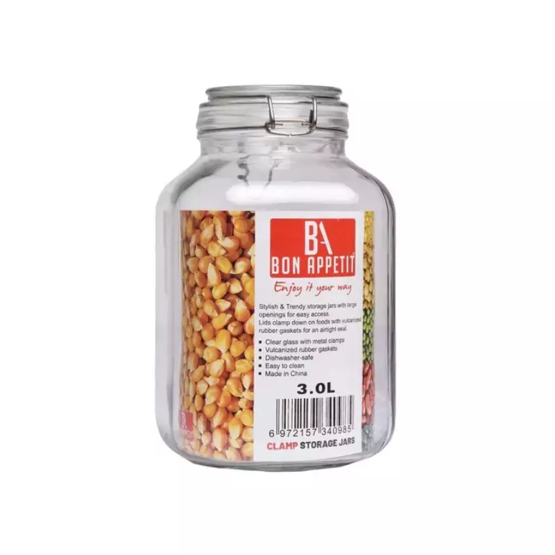 Bon Appetit Glass Jar with Clip 3L Square HM-BA27