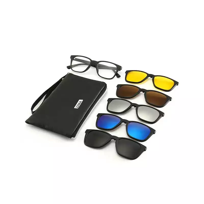 Magnetic Lens Swappable Sunglasses 5in1 Polarized Clip on Sunglasses Eyeglass Frames