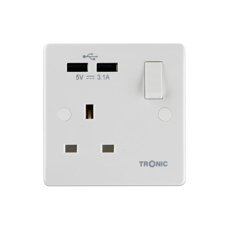 Tronic Single Switch Socket With 2XUSB