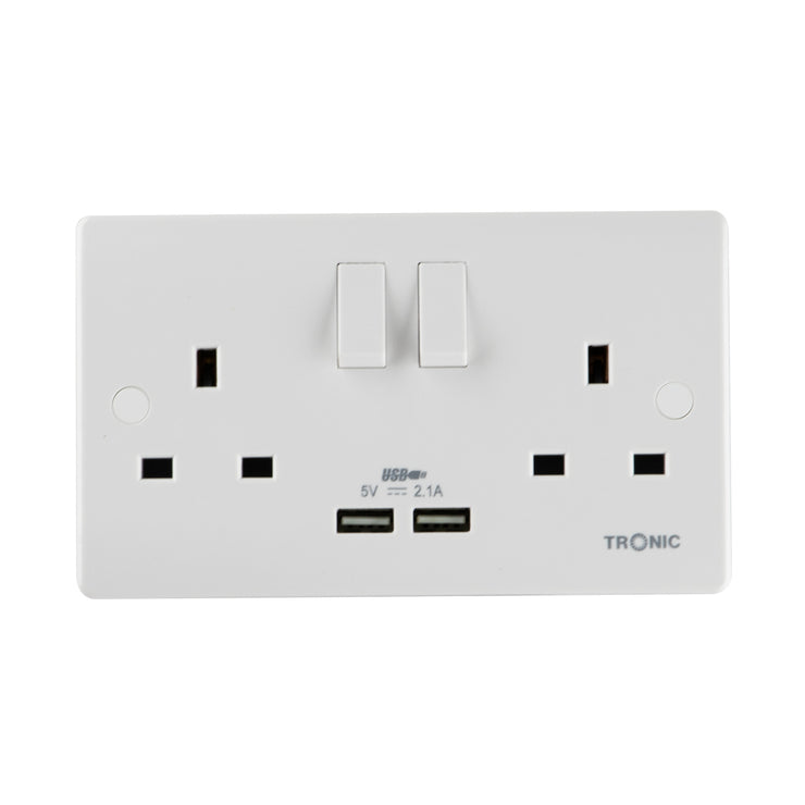 Tronic Twin Switch Socket With 2 USB