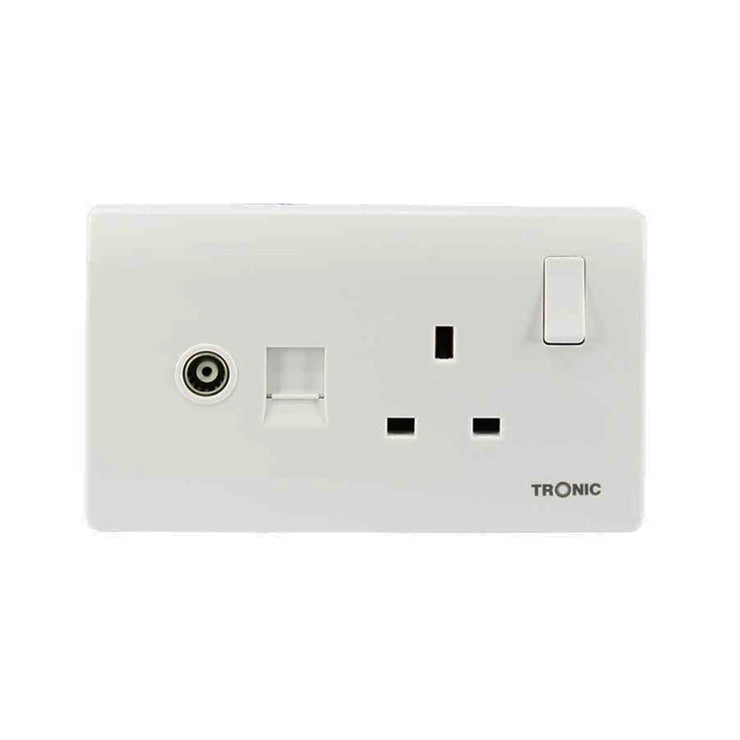 Tronic Single Switch Socket With 1 Gang TV Socket And 1 Data Socket