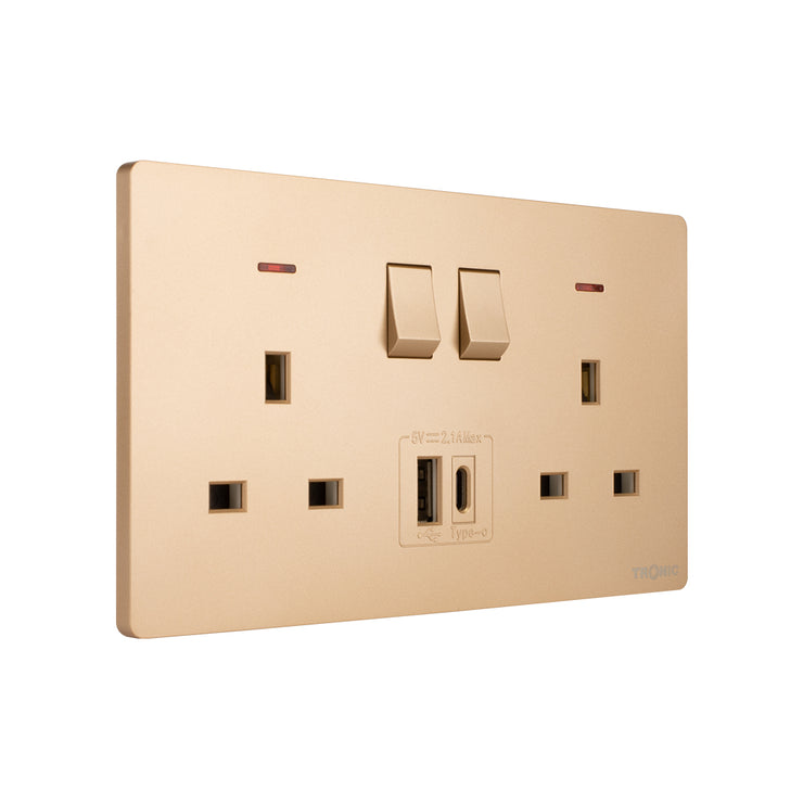 Tronic Twin Switch Socket With USB + Type C