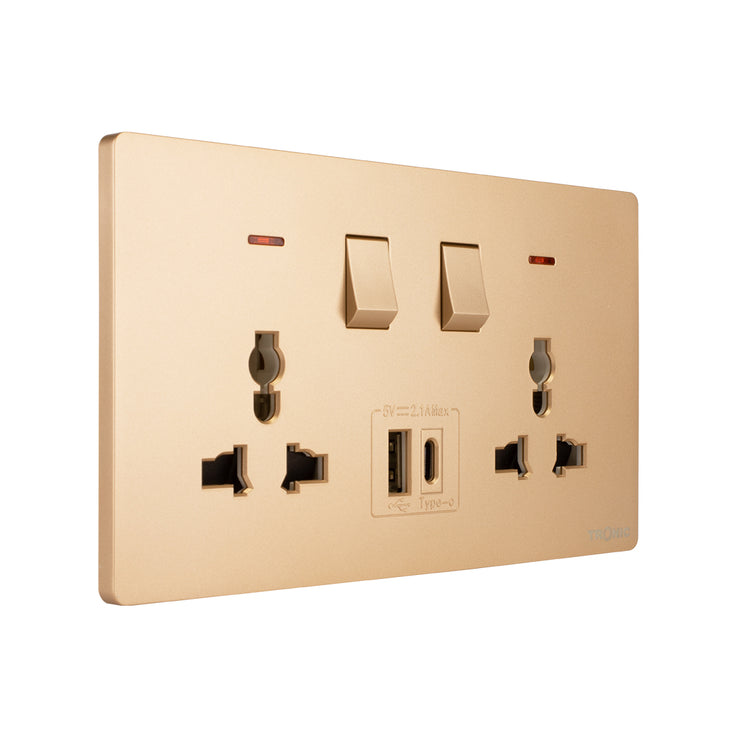 Tronic Universal Switch Socket Twin With USB + Type C