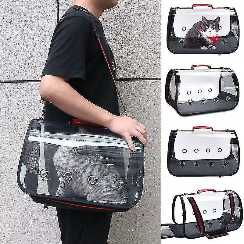 Chicos Portable Collapsible Pet Carrier Transparent with Carrying Strap & Handle, Breathable Holes & Mesh Design Large CB-123L