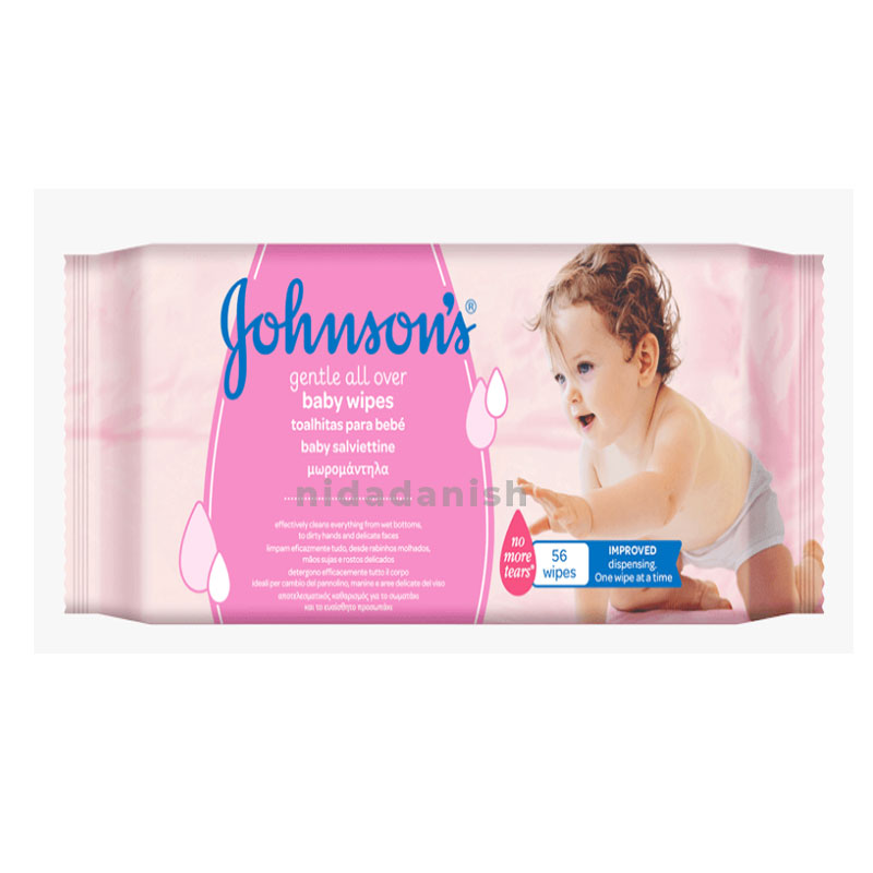 Johnsons Baby Wipes Gentle All Over, No Alcohol and Dyes, Flip Top, With Silk Extract, 56S 17724