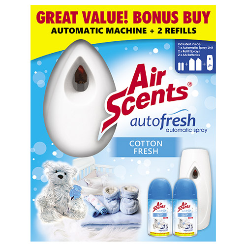 Shield-Home Air Scents Automatic Machine, Value Pack, Neutralizes Odors, Easily Refillable, Cotton Fresh 250ml SH1039