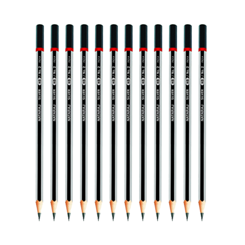 Nataraj Sharpened Pencil Hexagon Silver & Black 12pcs P06352