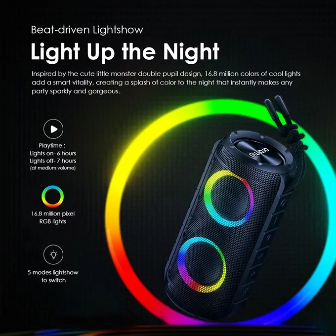 Oraimo Portable Wireless Speaker RGB Lights IPX5 Waterproof Black OBS-53D