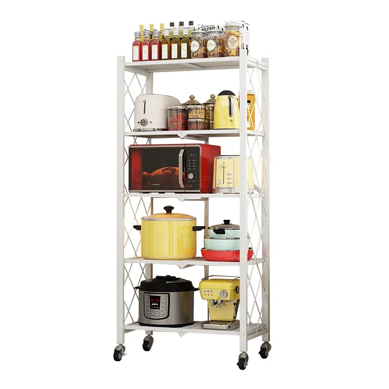 5 Tier Movable Metal Storage Rack, Foldable Wire Shelving Units with Wheels - WNS85K