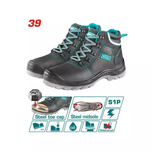 Total Safety Leather Boot S1P with Steel Toe Cap & Midsole, Dual Density PU Sole TSP202S1P