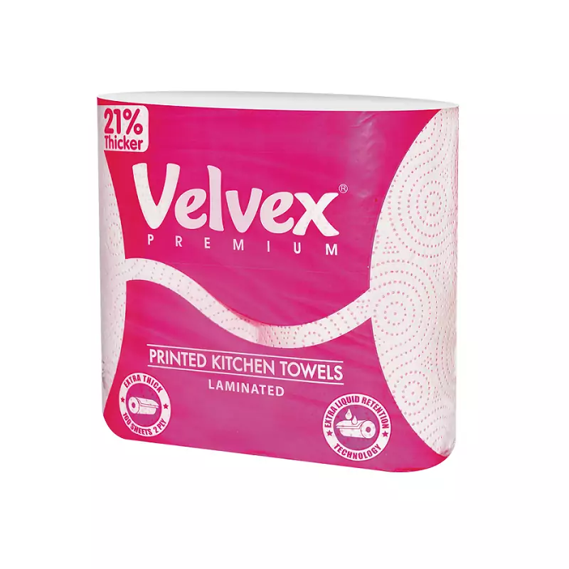 Velvex Premium Laminated Kitchen Towel Rolls Twin Pack Pink Pack of 24